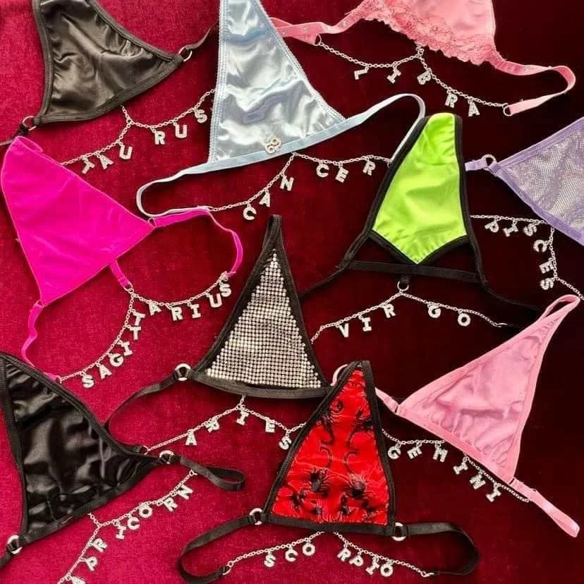 

Gaby rhinestone body chain Crystal stone Letter dangle Bikini Waist stainless steel chains zodiac Charm Sexy Body Jewelry, Gold /silver