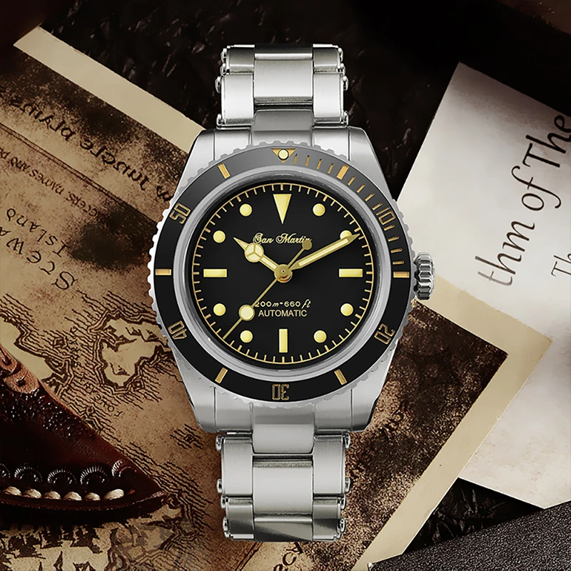 

Rts high quality san martin 38mm classical military vintage mechanical automatic NH35 20atm Luminous diver watch men for sale
