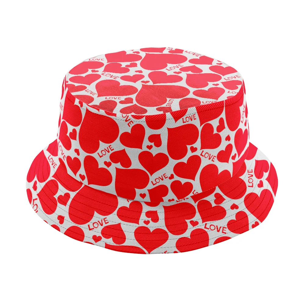 

Valentine's Day Hearts Shape Bucket Hat For Women Men Costume Accessory Romantic Couple Outdoor Travel Fisherman Cap Sun Hat