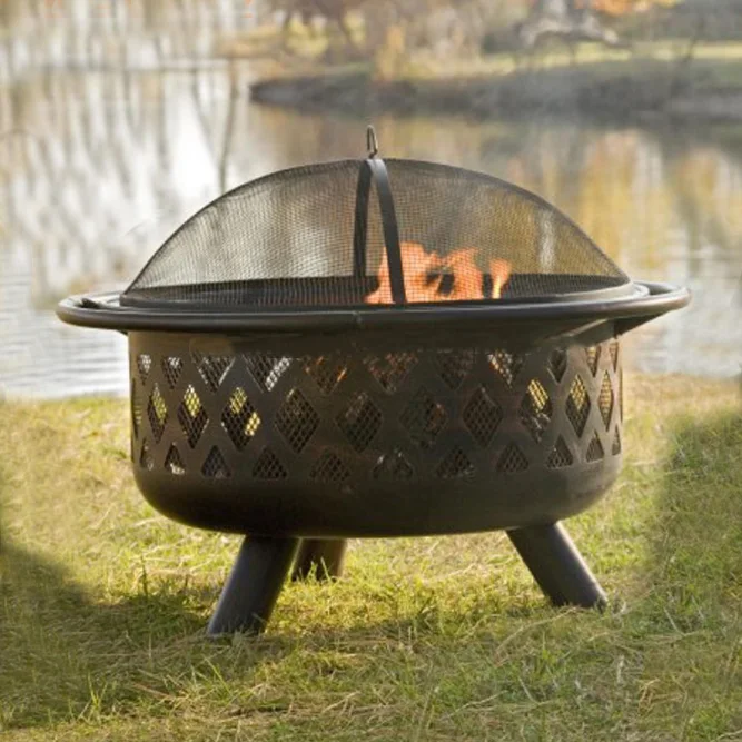 户外花园庭院圆顶野营火坑烹饪烤架和火坑桌子批发迷你圆钢火坑