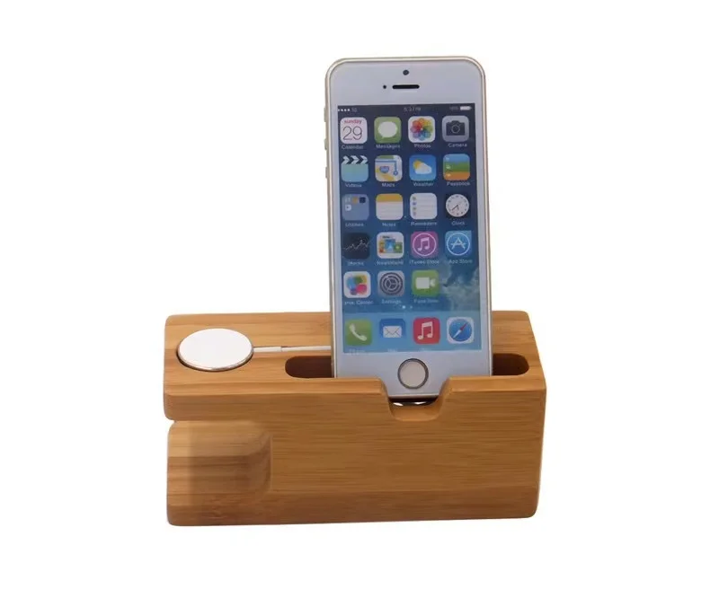 

Bamboo Wood 2 In 1 Charging Bracket Dock Mobile Phone Holder for Iphone Apple Watch Stand, Natural bamboo ,natural wood