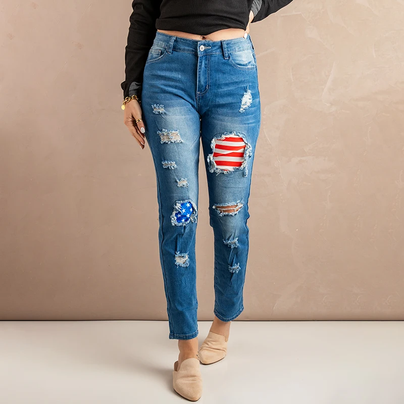 

Ripped Jeans High Waist Jeans Vintage Flare Jeans With Holes Patchwork Bell Bottom Denim hole denim women Pants Trousers, Fourteen colors