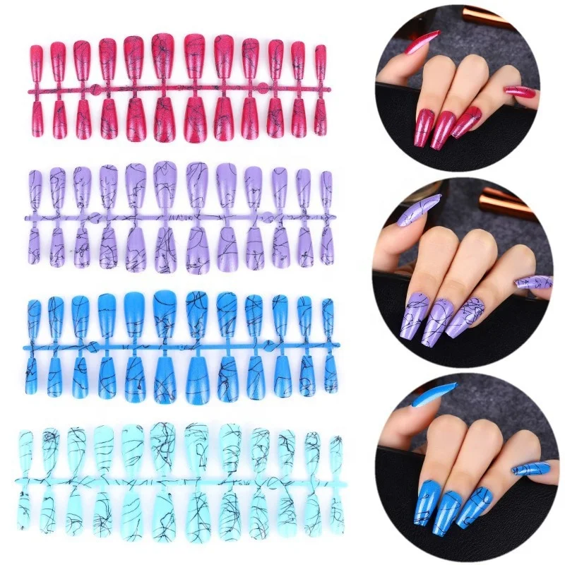 

24 pcs of Medium-length Trapezoidal Ballet False Nail Tip Mirror Powder Brushed Wear Detachable Fake Nails, Multiple colour