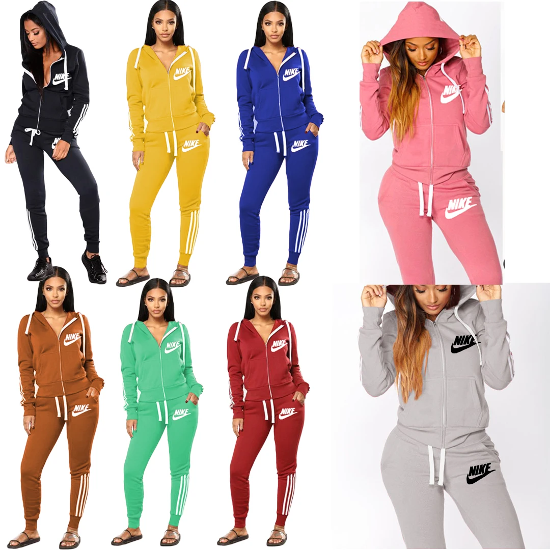 

Nike Women Two piece set Jogging Suit Autumn Solid Color Sweatsuit Set Tracksuit