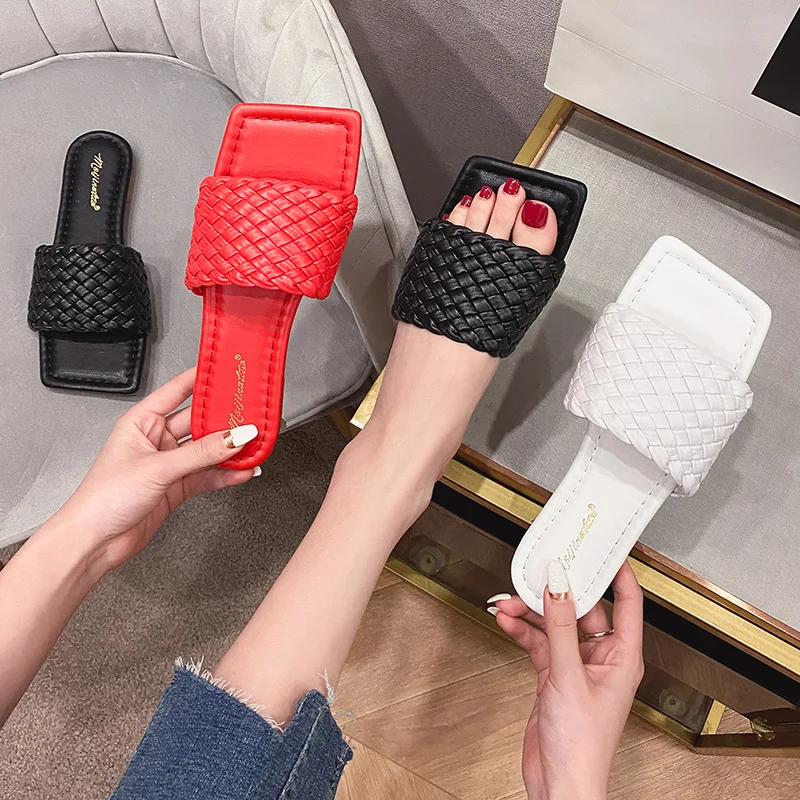 

Top Quality Lady Sandals Slippers Woman Shoes Flat Wholesale Braided Leather Strap Flat Slippers Classic Design Girls Flats