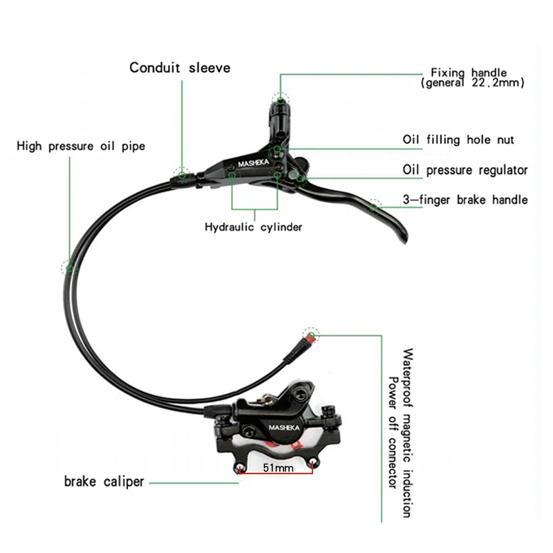 

Electric bike alloy oil hydraulic bicycle disc brake Power off function, Black