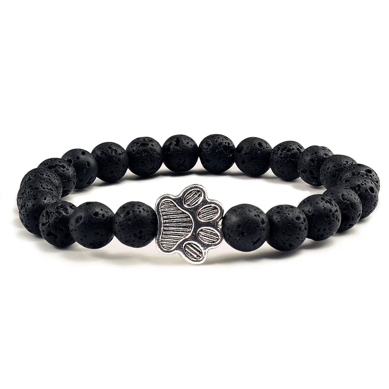 

Hot Selling Dog Paw Leopard Lion Owl Lava Silver Antique Silver Gold Plated Black Natural Stone Bracelet For Men Unisex, As picture