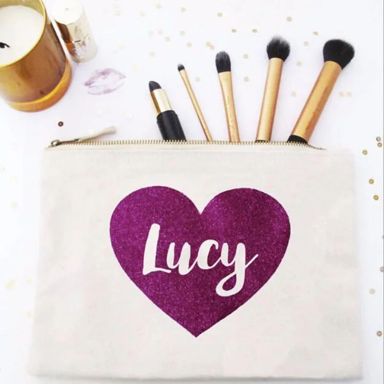 

New custom logo women canvas zipper pouch girl white mini cotton cosmetic case bag for make up, White,black,purple,pink,etc.