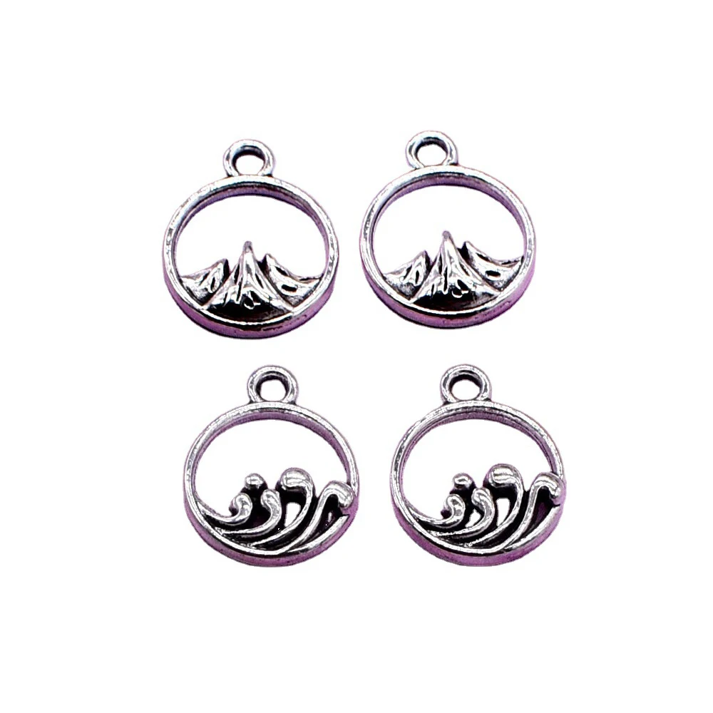 

New Popular 100Pcs/lot Metal Silver Color Wave Mountain River Drops Earring Necklace Keychain Jewelry Making Charms Pendants