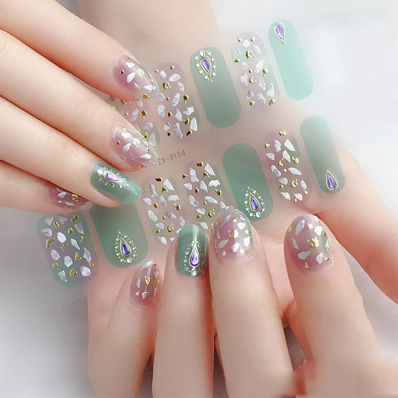 

Self-Adhesive Full-Cover Crystal Flowers Overlay Wraps Metallic 3D Nail Art Sticker with File Nail, Colorful
