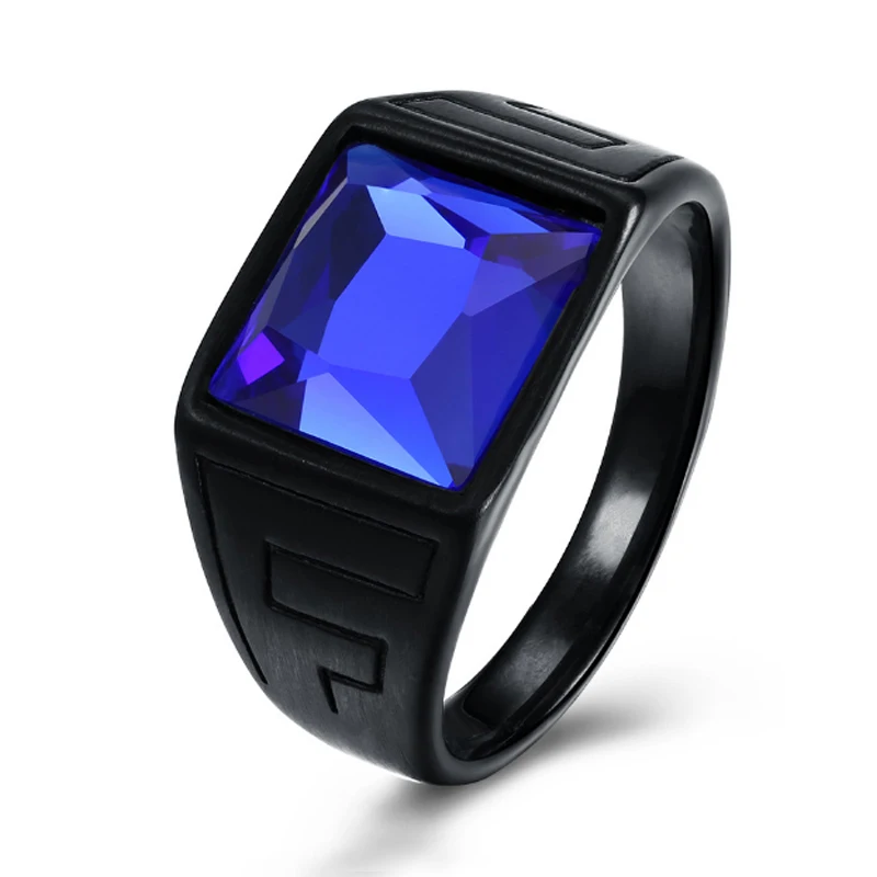 

Classic Style simply diamond stainless steel ring with blue stone, Black or custom