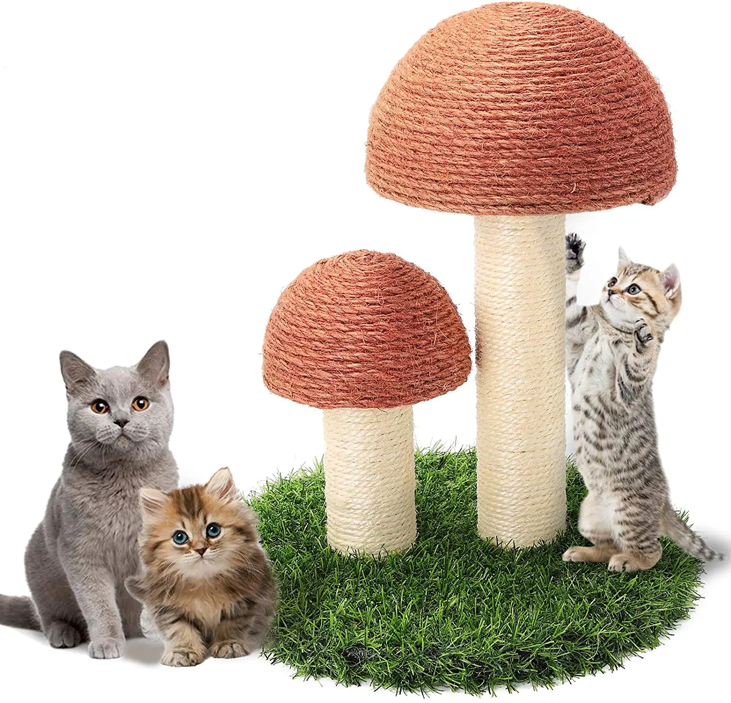 

Mushroom Cat Scratching Post Covered with Natural Sisal Rope Cat Scratching Post, Brown/pink/grey