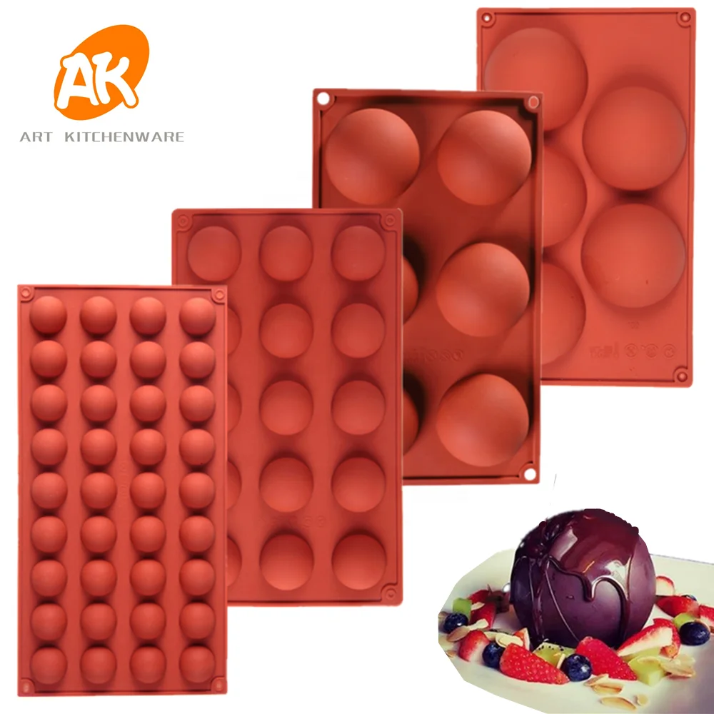 

AK 5 to 36 cavities Half Round Sermisphere Silicone Molds DIY Mousse Cake Bombs Candy Soap Pinata Chocolate Moulds Baking Pan, White, brick-red or random,can be customized