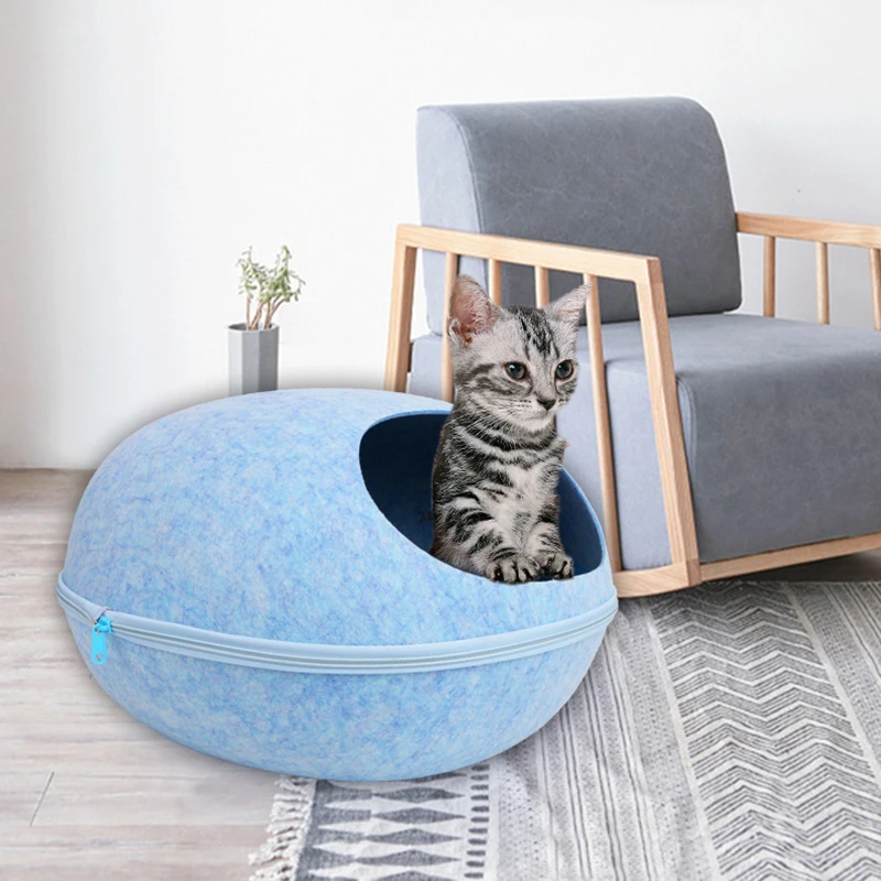 

cute warm pet puppy small dog beds supplies modern round luxury pet cave bed felt nest dog house egg shaped zipper felt cat bed, 40 colors , or custom