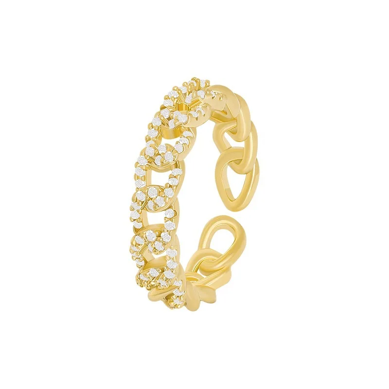 

Miami cuban link chain ring iced out cz bling moving chain design hiphop Rock Women finger jewelry