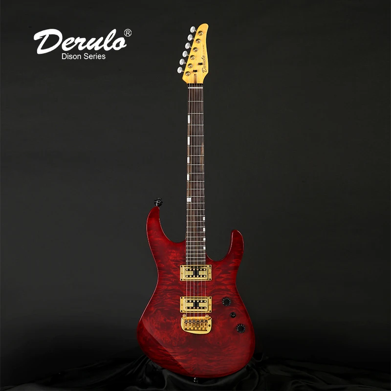 

Derulo Electric Guitar OEM 6Strings HighQuality Electric Guitar Burl Hand rubbing Top CanadianMaple Neck Custom