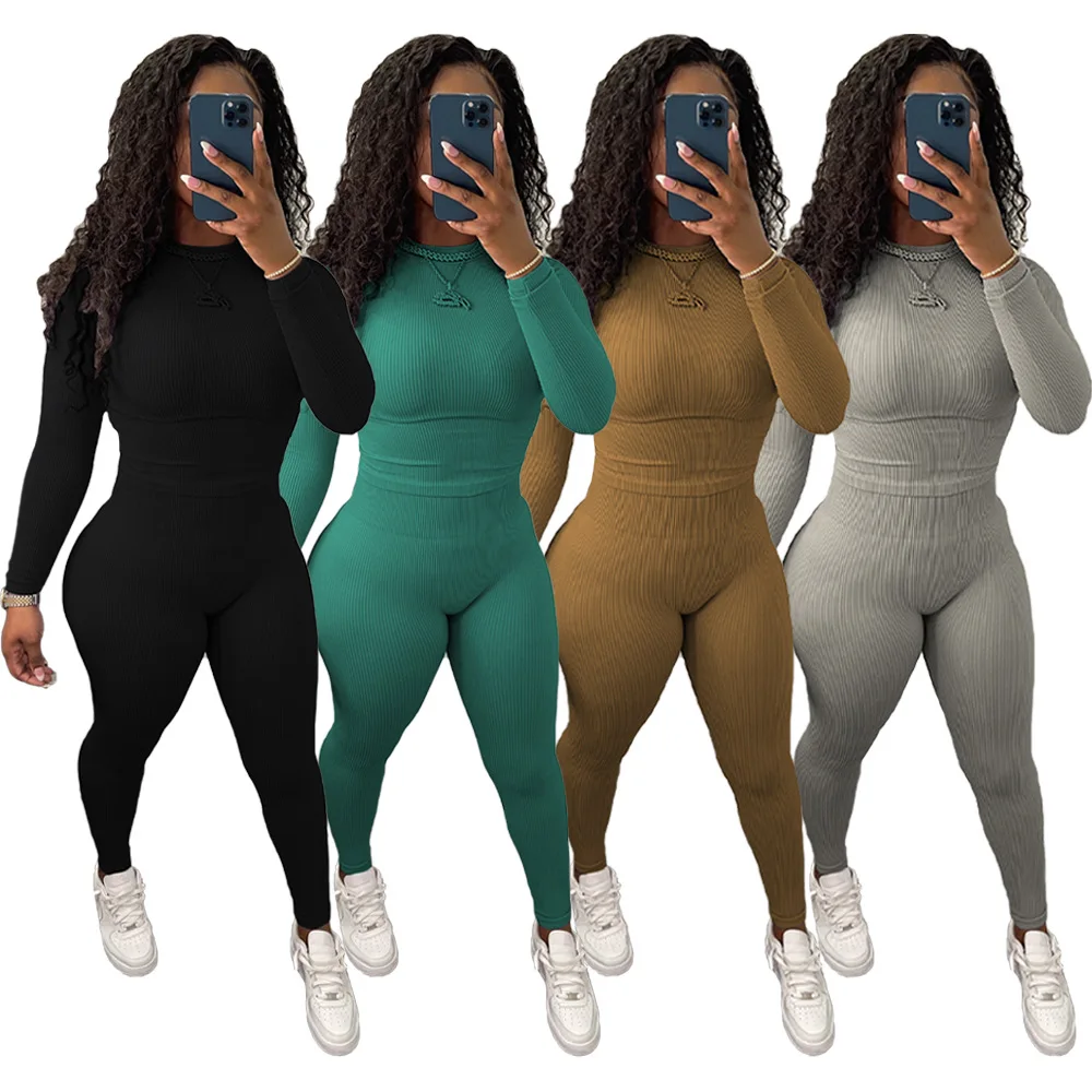 

DLL custom fashion fall autumn clothing outfits breathable sexy white two piece sets women 2021, As picture or customized make