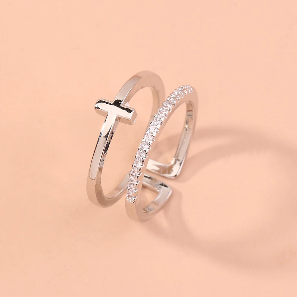 

Classic Minimalist Zircon Finger Cross Ring Bridal Wedding Engagement Ring Jewelry