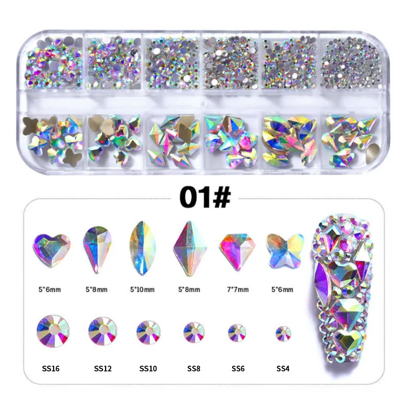 

Mixed Design Flat Bottom Symphony Glass AB Nail Rhinestone Nail Decoration, Different