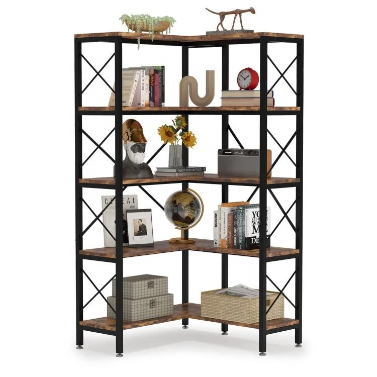 

Tribesigns Large Modern Corner Bookcase Wooden Corner Shelf for Living Room Home Office Brown Corner Bookshelf