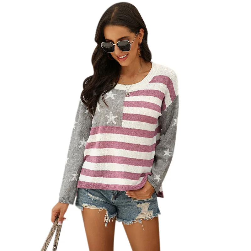 

RM12070 Exquisite Workmanship Cotton Blend Pullover Sweater Long Sleeve Top Women