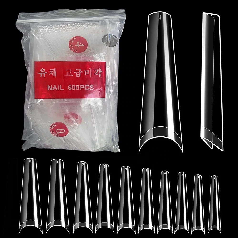 

600pcs Extra Long Nail Tips XXL Coffin Fake Nail Clear Acrylic Half Cover C Curve Tips
