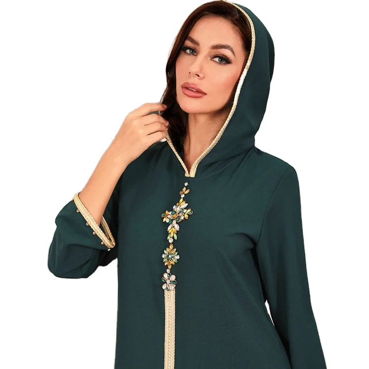 

HJ AMD30 Handmade Beads Muslim Jalabiya Morocan Hoodie Kaftan Islamic Clothing Muslim Dress, Apricot