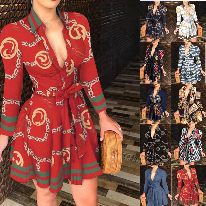 

Spring Casual Girls' women evening Dresses plus size hot style autumn new print dress fashion womens clothes, Picture color