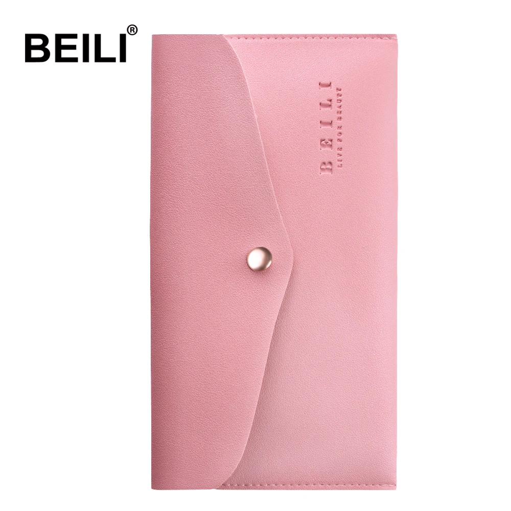 

BEILI Factory Custom PU Envelope Clutch Bag Makeup Purse Leather Coin Pouch for Lady Fashion Gift Envelope Snap Button Bag, Pink