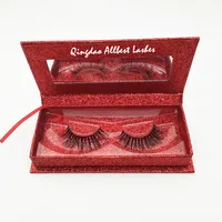 

Red Glitter Empty Magnetic Package Private Label Eyelash Packaging Box With Mirror