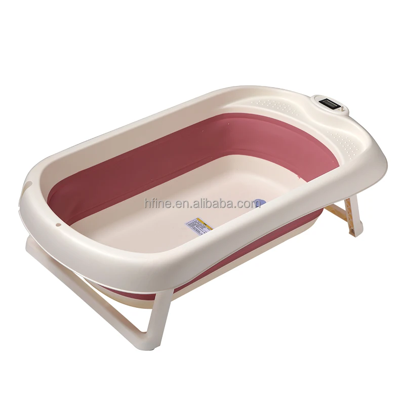 

2021 new arrival newborn baby bath tub quick folding bathtub with stand and thermometer, Green, pink