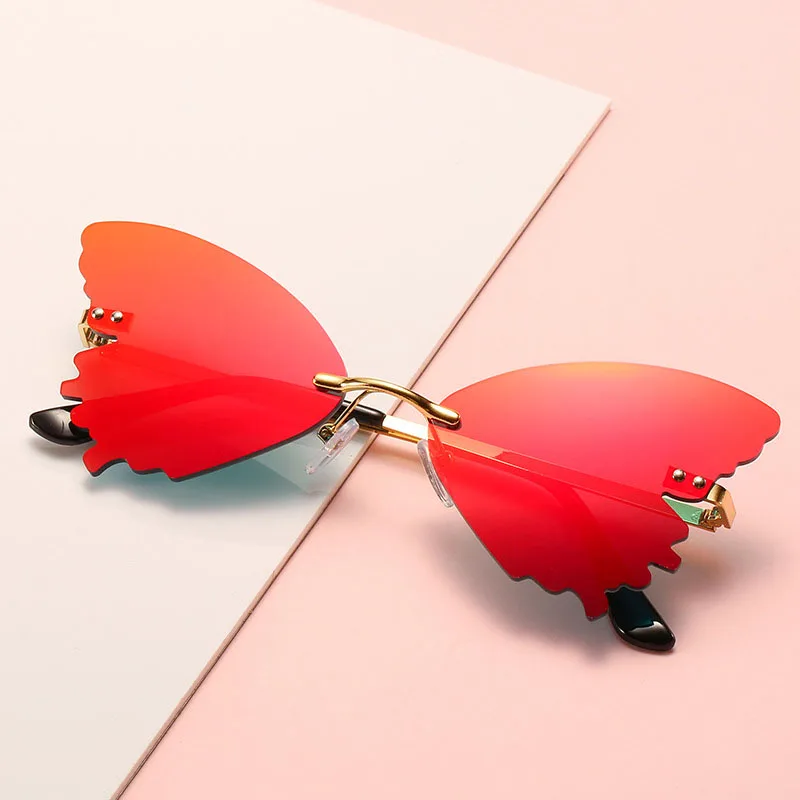 

2021 Novel Design Colorful Rainbow Rimless European and American Fashionable Butterfly Sunglasses for unisex, 7 colors
