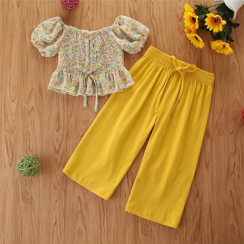 

B54491A Cross-border summer new little girls fashion floral blouse pants set, Shown