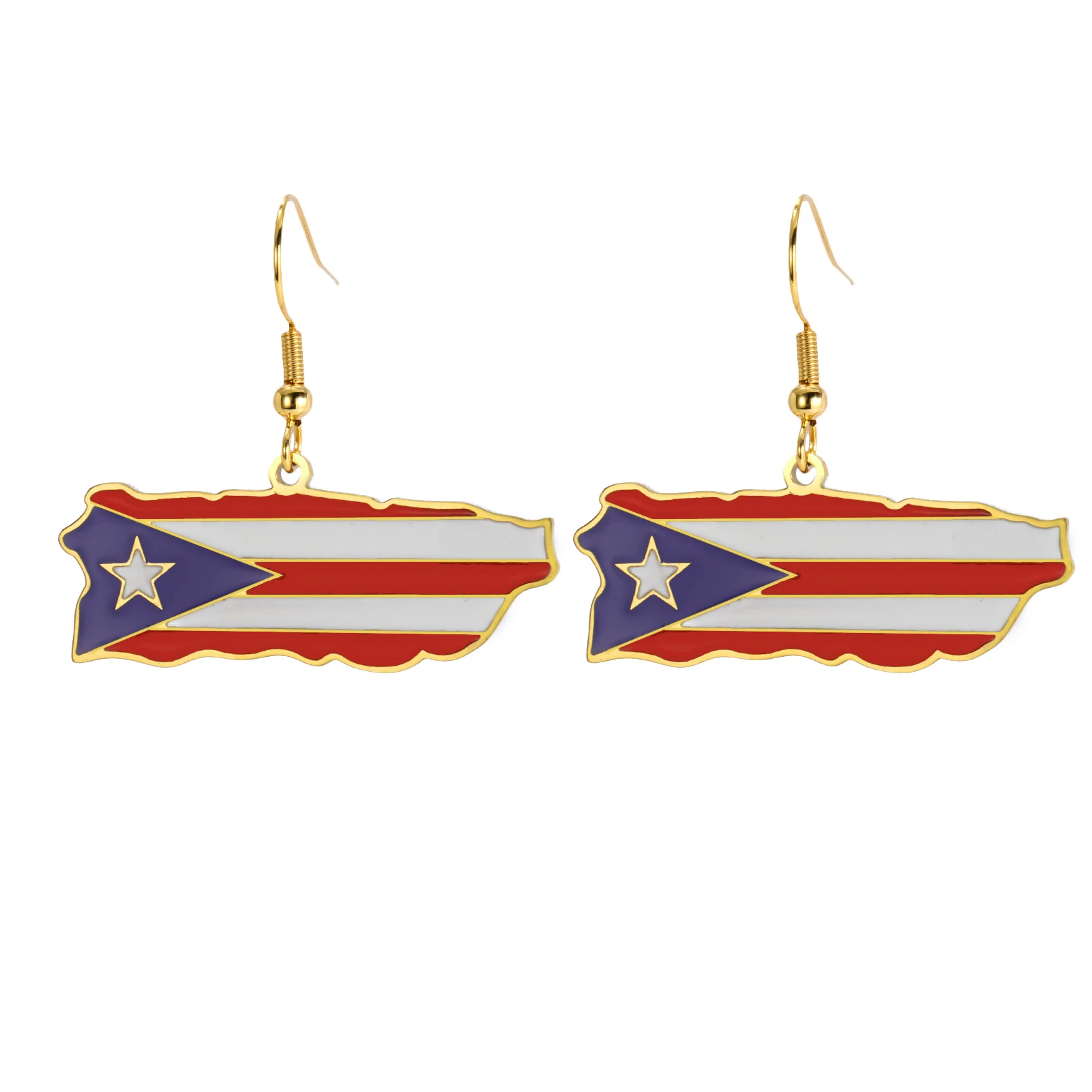 Manufacturer Stainless Steel Enamel Puerto Rico Flag Dangle Earrings 18K Gold Plated Enameled Puerto Rico Map Pendant Earrings