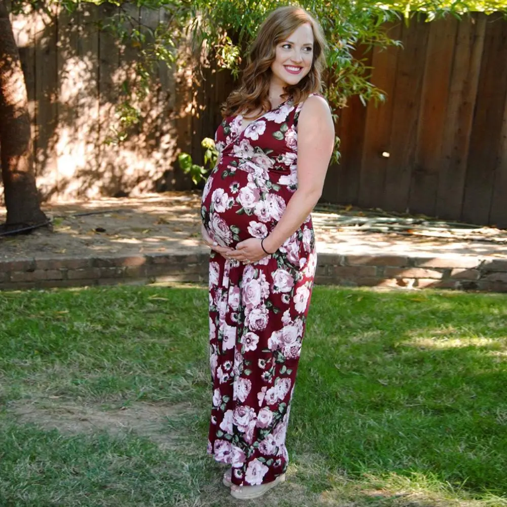 

Hot Selling Women Loose Printing Pregnant V Neck Casual Plus Size Dresses