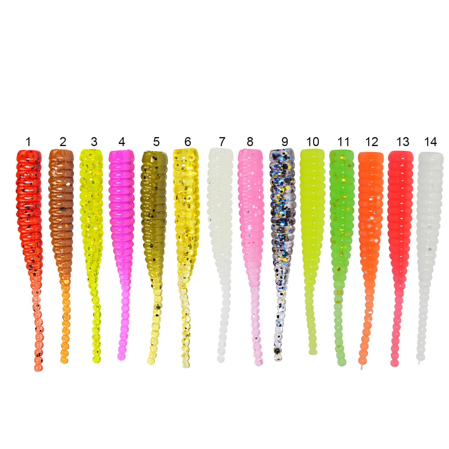 

Soft Fishing Lure 38mm 0.36g 15pcs mini Soft Worm Needle tail Soft Lure jigging Artificial Bait, 14 colors