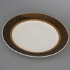 8"Black And Gold Rim Ceramic Plates With Embossed Decal Tableware