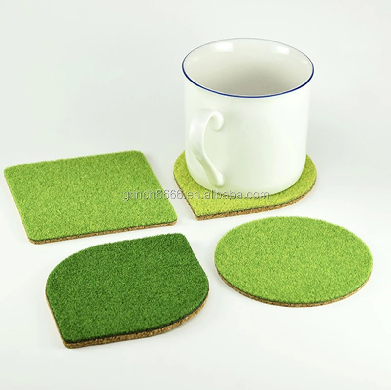 Customized Natural Cork Grass Coaster Golf Coasters Turf Healing Drink