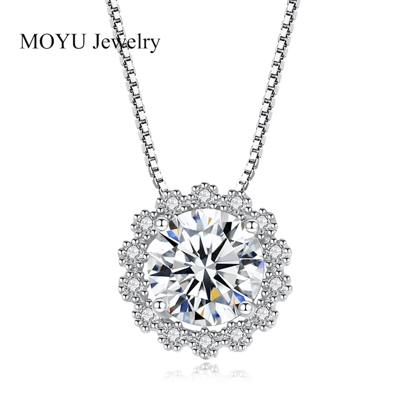 

MOYU Original 925 Sterling Silver Iced Out Round Brilliant Cut Moissanite Diamond Necklace for Women