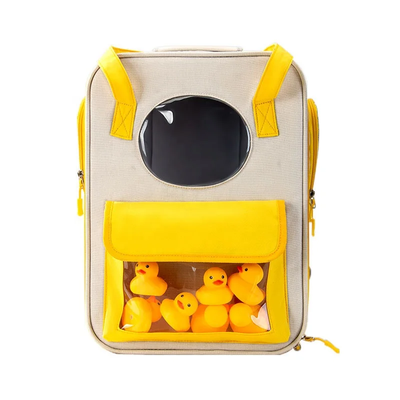 

Secure foldable portable leather materials breathable knapsack lightweight shoulder carry traveling cat bag pet bag carrier, Yellow