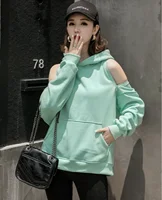 

Zipper open shoulder new design pullover hoodies for women
