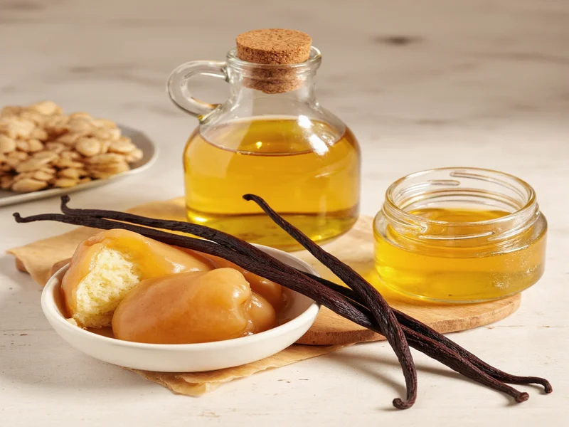 Fresh vanilla beans and food-grade glycerin for homemade essence