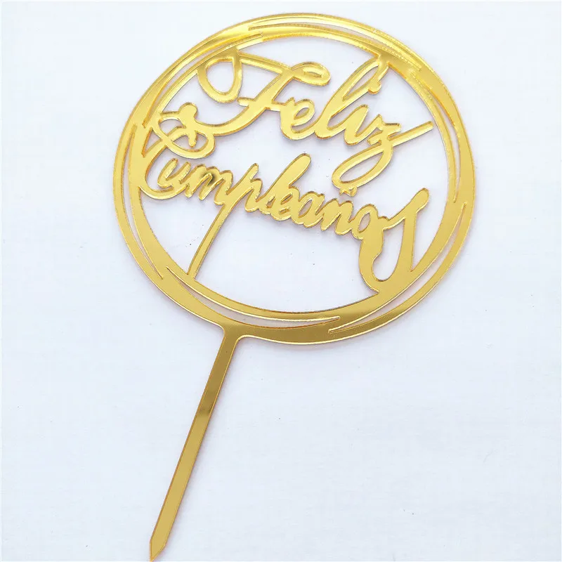 

Feliz Cumpleanos in Spanish Happy Birthday in Spanish Acrylic Gold Cake Topper