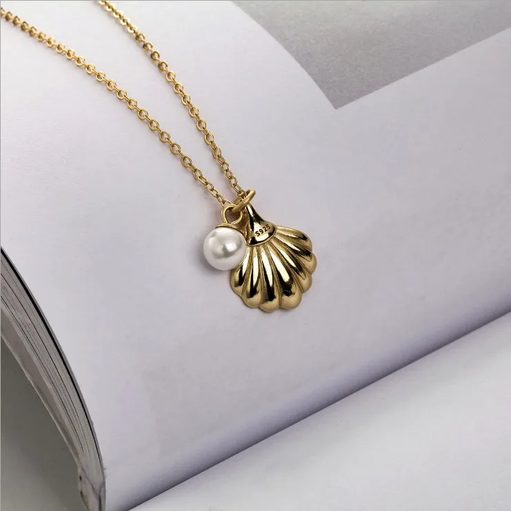 

vermeil jewelry simple shell and pearl 925 sterling silver pendant necklace