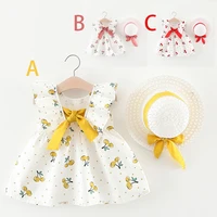 

Summer latest trend hot sell Cute Kids Clothing cherry sling cherry straw skirt with hat Casual Dress Baby Girl Dress