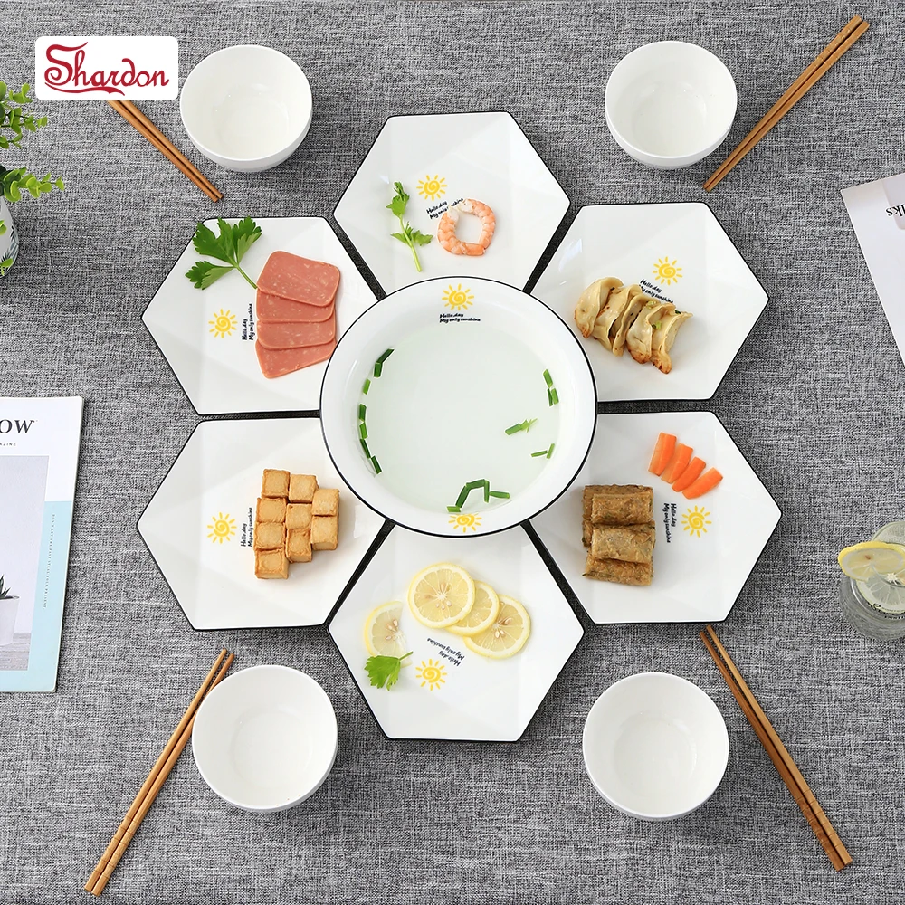 

Assorted Dishes Creative Hexagon Type Combination Dinner Dishes Ceramic Plates Set