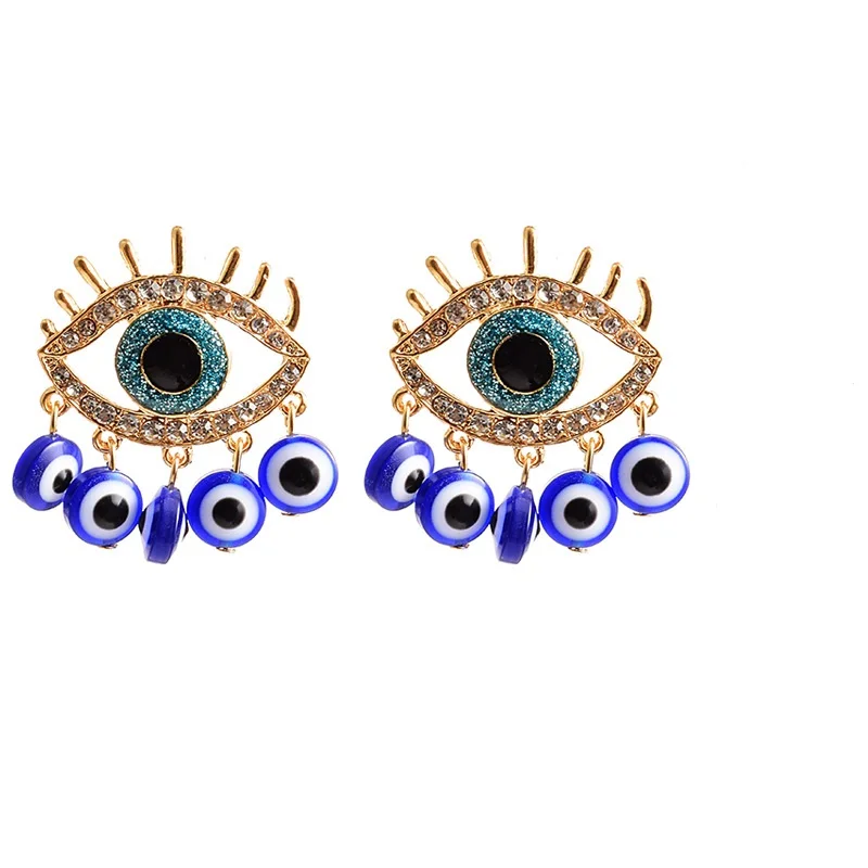 

Blue Eye Beads Pendant Earrings Lighting Charms Rhinestone Big Eye Earrings, As picture