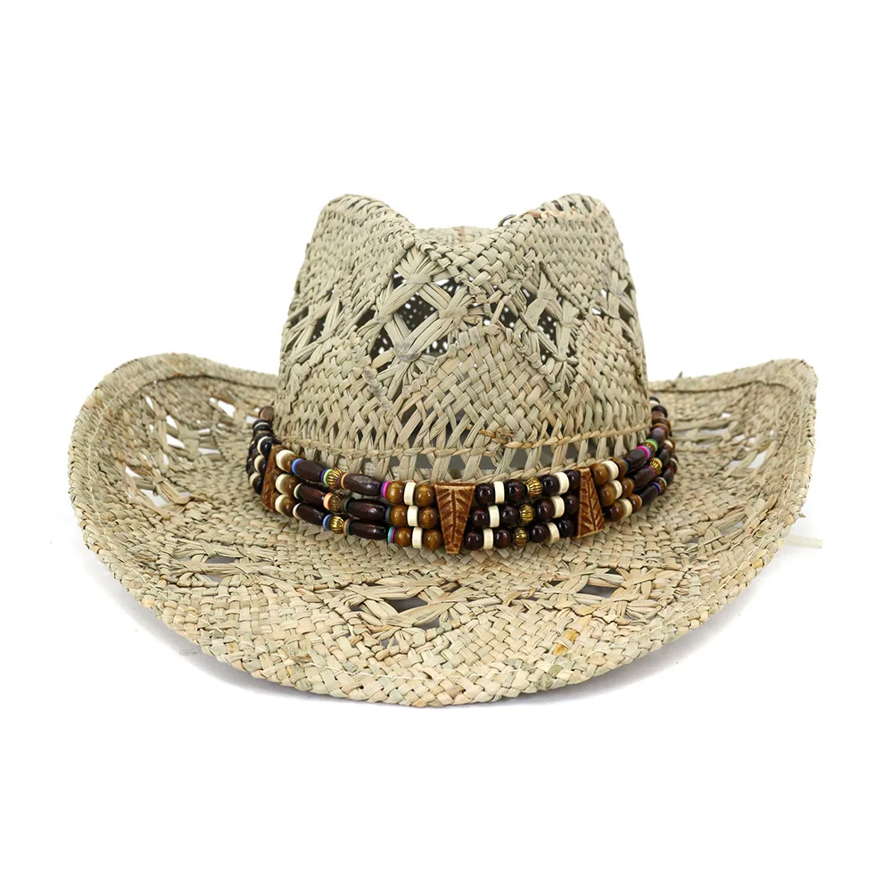 Seagrass Straw Hat for Women Men Beach Resort Holiday Travel 2023 Summer New Fashion Sun Shade Natural Design Mexican Cowboy Hat