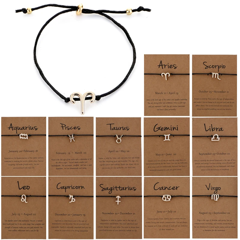 

Adjustable Black Red Rope Brcelets Zodiac Costellation Bracelet Charms