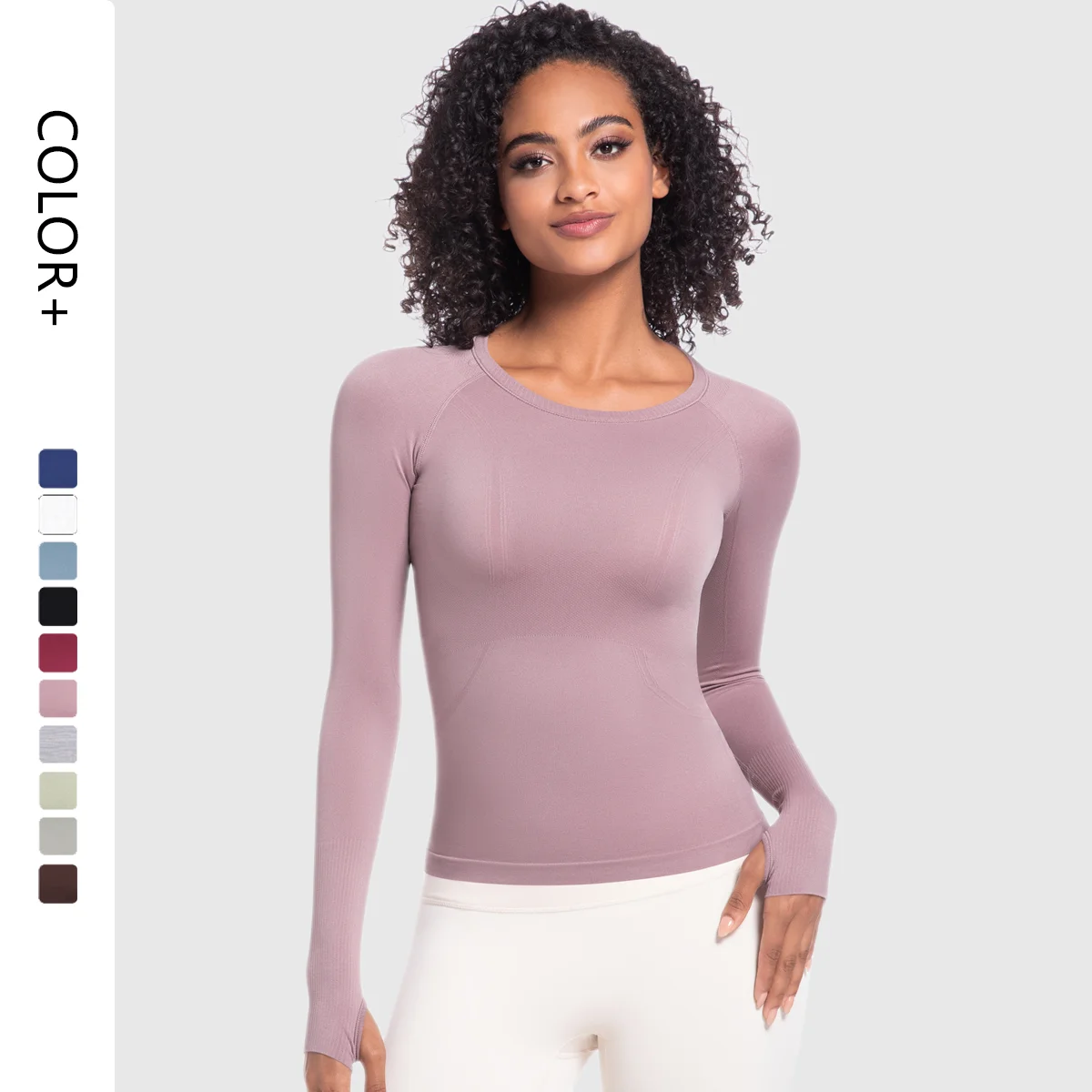 Hot Selling Women's Lightweight Long Sleeve Sports Top Neck Fitness Yoga Running T-Shirt Breathable Seamless Design Front